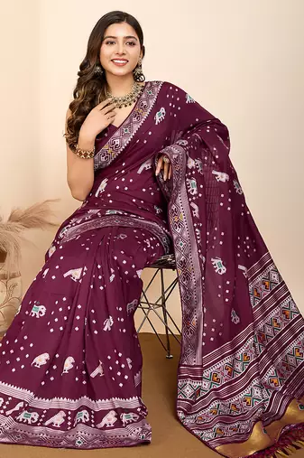 Wine woven patola saree with blouse piece