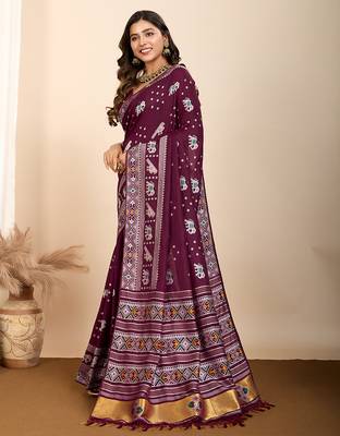 Wine woven patola saree with blouse piece 4