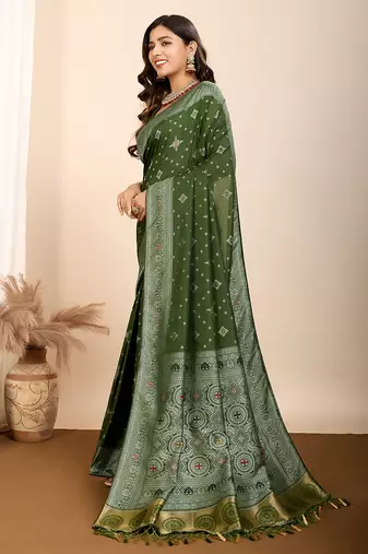 Green woven patola saree with blouse piece