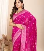Pink woven patola saree with blouse piece