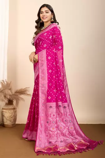 Pink woven patola saree with blouse piece