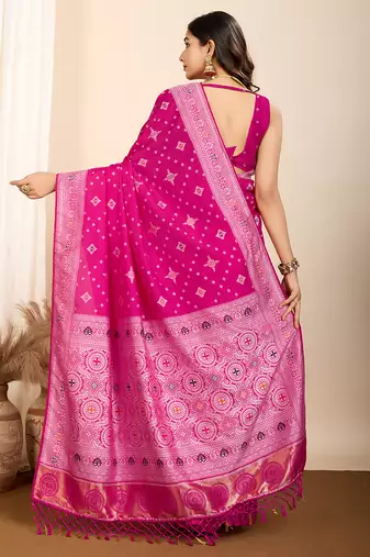 Pink woven patola saree with blouse piece