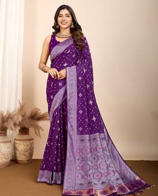 Purple woven patola saree with blouse piece 1
