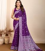 Purple woven patola saree with blouse piece