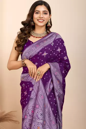 Purple woven patola saree with blouse piece