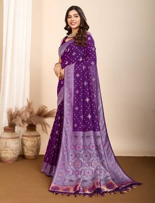 Purple woven patola saree with blouse piece 3
