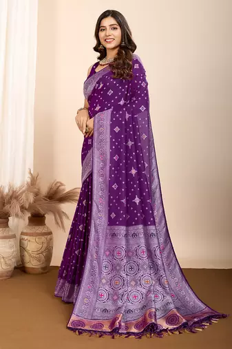 Purple woven patola saree with blouse piece