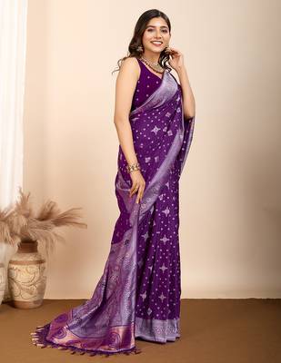 Purple woven patola saree with blouse piece 4