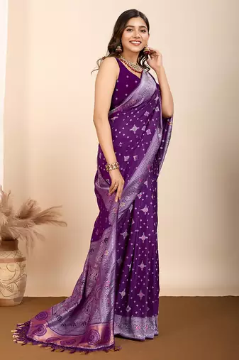 Purple woven patola saree with blouse piece