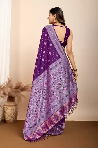Purple woven patola saree with blouse piece