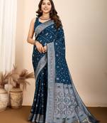 Teal woven patola saree with blouse piece