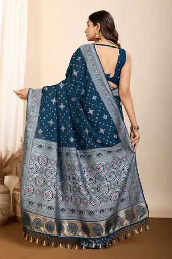 Teal woven patola saree with blouse piece