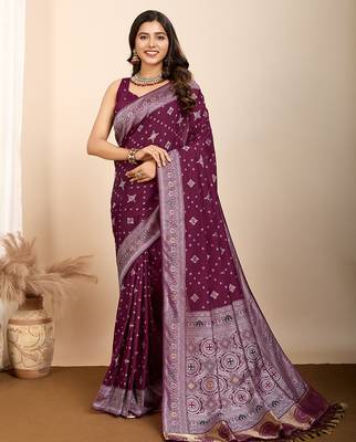 Wine woven patola saree with blouse piece 1