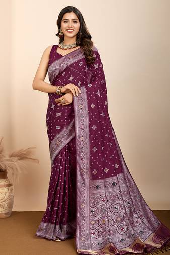 Wine woven patola saree with blouse piece