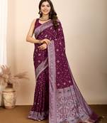 Wine woven patola saree with blouse piece