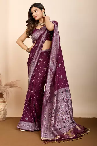 Wine woven patola saree with blouse piece
