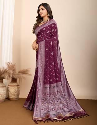 Wine woven patola saree with blouse piece 4