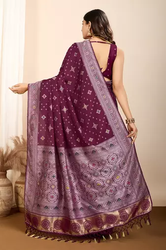 Wine woven patola saree with blouse piece