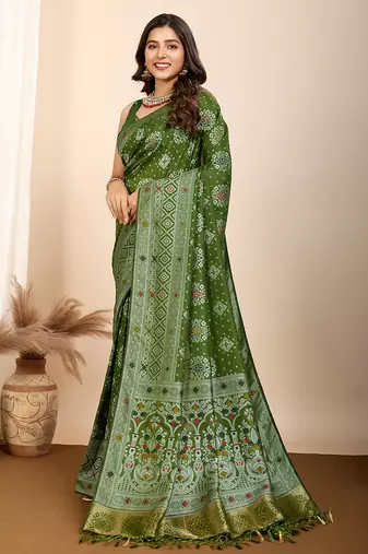Green woven patola saree with blouse piece