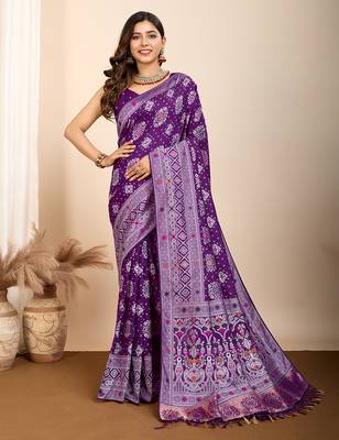 Purple woven patola saree with blouse piece 1