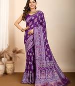 Purple woven patola saree with blouse piece
