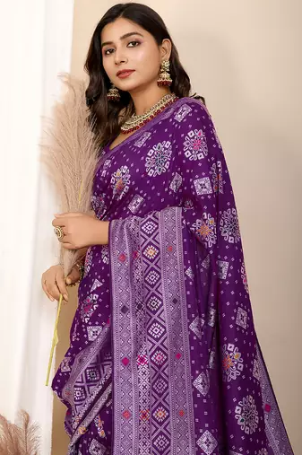 Purple woven patola saree with blouse piece