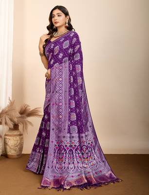 Purple woven patola saree with blouse piece 3