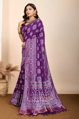 Purple woven patola saree with blouse piece