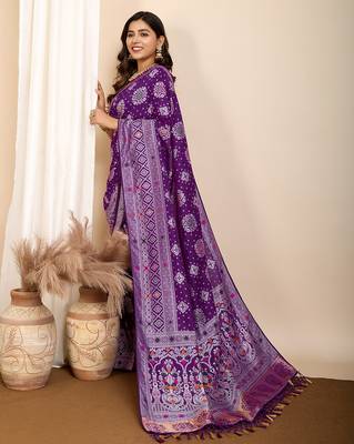 Purple woven patola saree with blouse piece 4