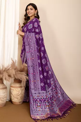 Purple woven patola saree with blouse piece