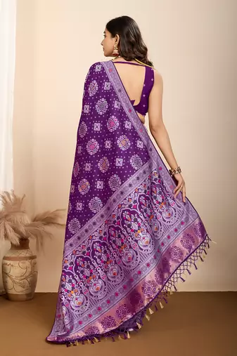 Purple woven patola saree with blouse piece