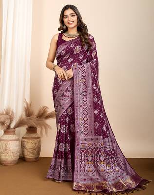 Wine woven patola saree with blouse piece 1
