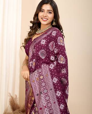 Wine woven patola saree with blouse piece 2