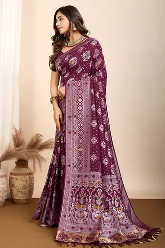 Wine woven patola saree with blouse piece