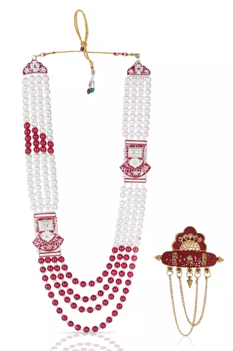 Royal Multi-Layered Groom Sherwani Mala with Decorative Brooch