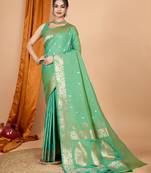 Green woven banarasi design saree with blouse piece