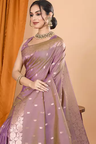 Light purple woven banarasi design saree with blouse piece