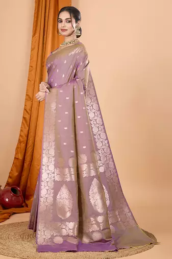 Light purple woven banarasi design saree with blouse piece