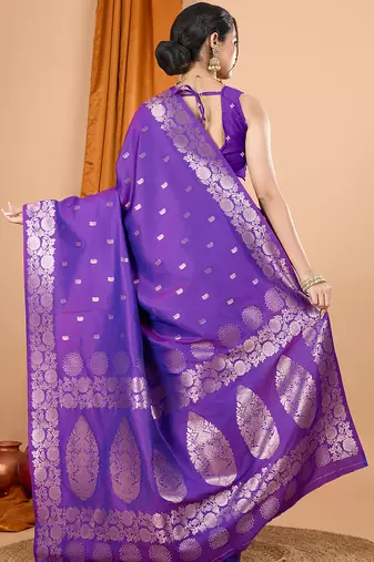 Violet woven banarasi design saree with blouse piece