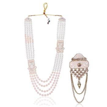 Royal Multi-Layered Groom Sherwani Mala with Decorative Brooch 1