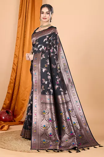 Black woven banarasi design saree with blouse piece