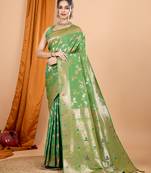 Light green woven banarasi design saree with blouse piece