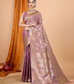 Light purple woven banarasi design saree with blouse piece