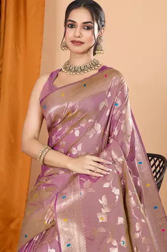 Light purple woven banarasi design saree with blouse piece