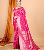 Pink woven banarasi design saree with blouse piece