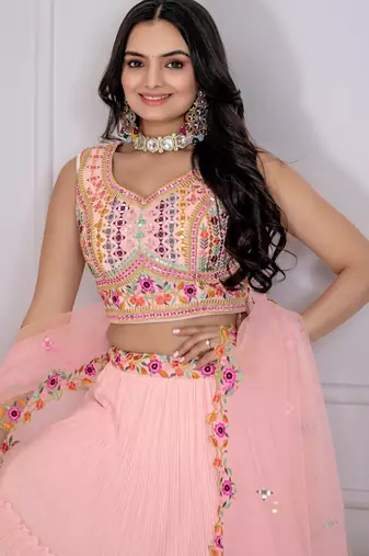 baby pink Bollywood Style Wedding Lehenga Choli