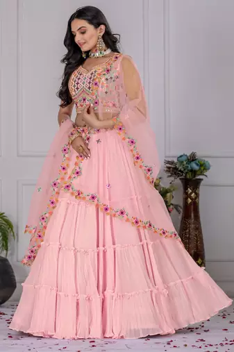 baby pink Bollywood Style Wedding Lehenga Choli