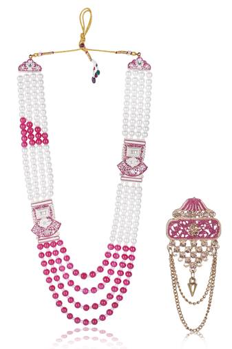 Traditional Groom Sherwani Mala Set with Brooch
