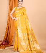 Yellow woven banarasi design saree with blouse piece
