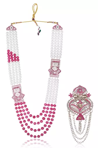 Heavy groom mala with embellished brooch     majestic sherwani add-on